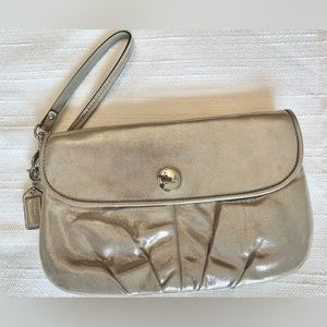 Coach Shimmering Pleated Flap Closure Wristlet Clutch